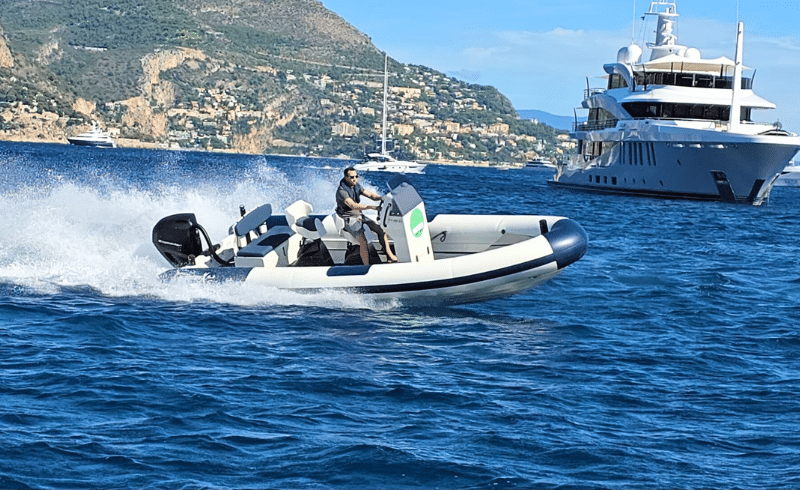 The ExploMar WAVE 300 electric outboard system on 6.3 carbon rib boat from Xtenders in Monaco